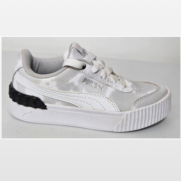 Puma Shoes Kids Size 12.5 White Leather Black Carina Lift Graphic Platform Youth - Picture 4 of 14